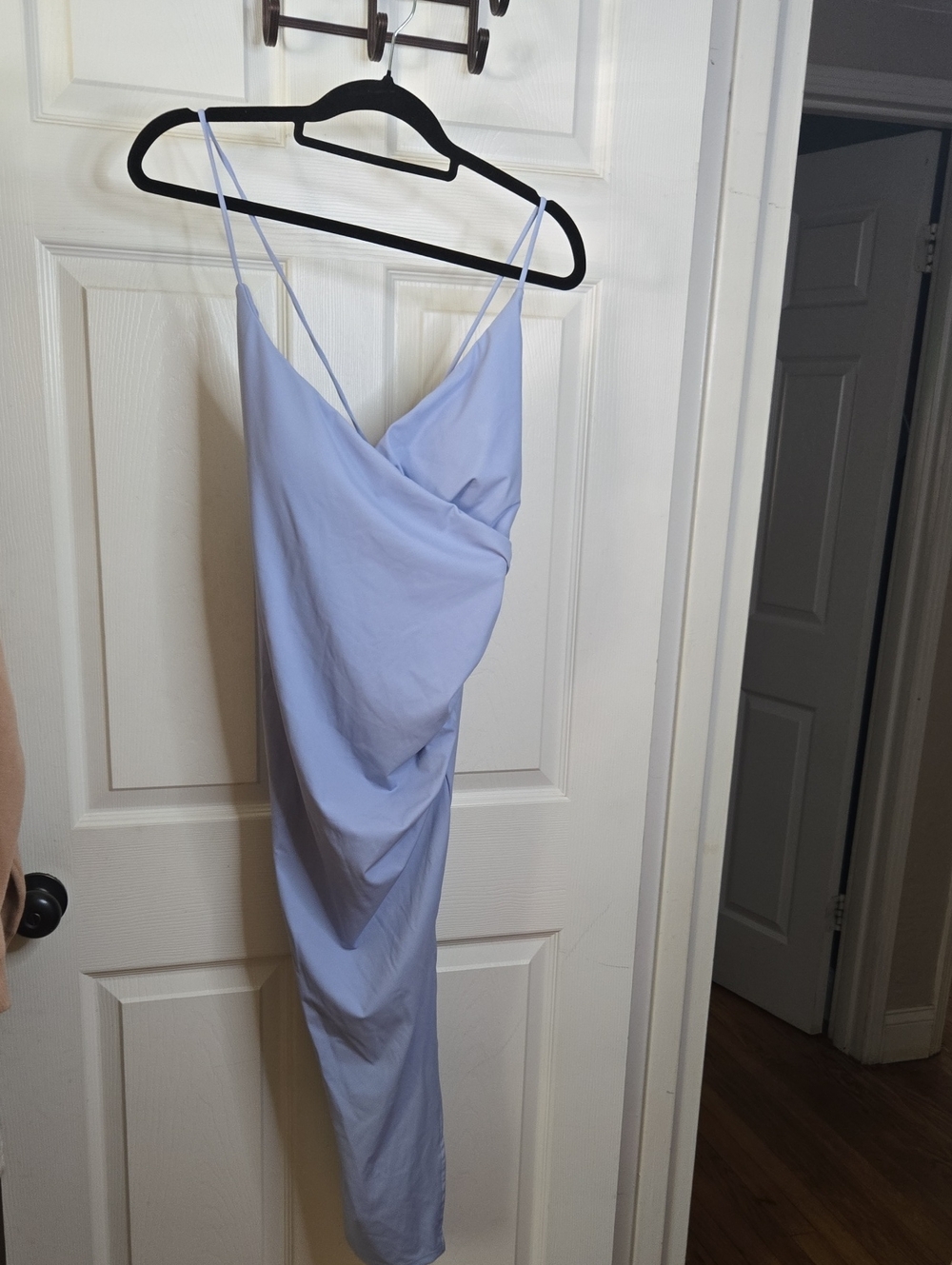 HALARA Pastel Blue Midi Slip Dress with Spaghetti Straps
